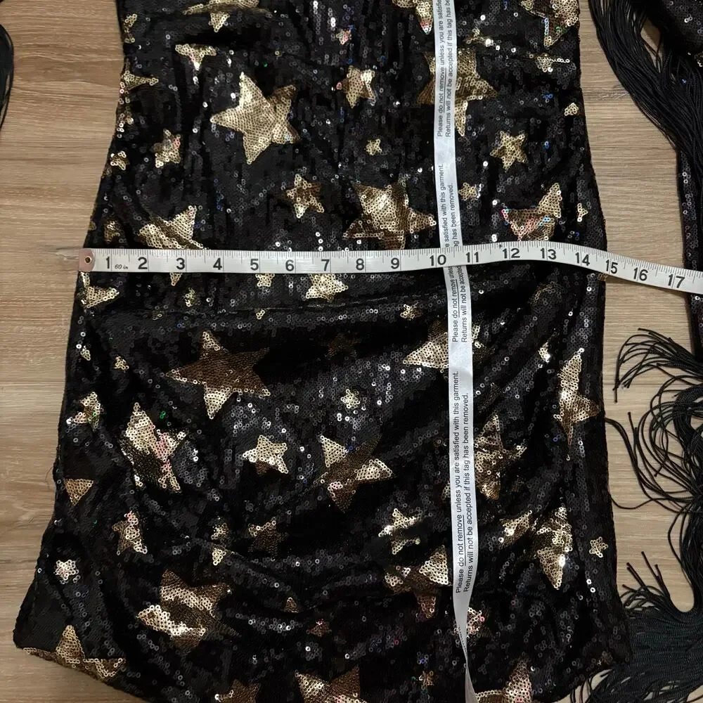 Nasty Gal Star Sequin Plunge Neck Fringe Dress 6 - Picture 6 of 10